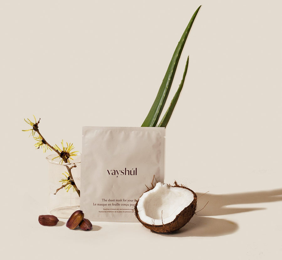 vayshul sheet mask for bikini line and pubic area with ingredients aloe witch hazel coconut oil jojoba oil